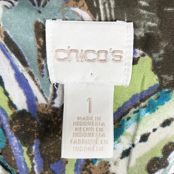 CHICOS Paisley Tie Front Top Sz. 1 (M) Purple Green Brown - Picture 10 of 13